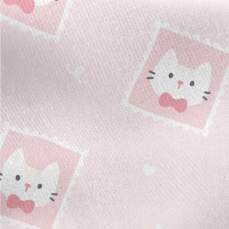 Cute Pink Cat Stamp Jersey Backed Fleece