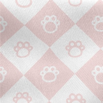 Pink Cute Cat Paw Plaid Jersey Backed Fleece