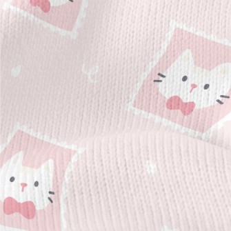 Cute Pink Cat Stamp Stretch Jersey