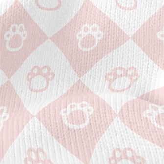 Pink Cute Cat Paw Plaid Stretch Jersey