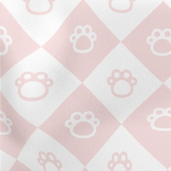 Pink Cute Cat Paw Plaid Lightweight Cotton Poplin