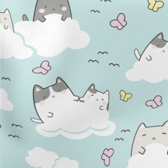 Cat In The White Clouds Lightweight Cotton Poplin