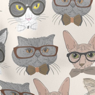 Cats Wearing Glasses Lightweight Cotton Poplin