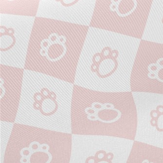 Pink Cute Cat Paw Plaid Midweight Cotton Poplin