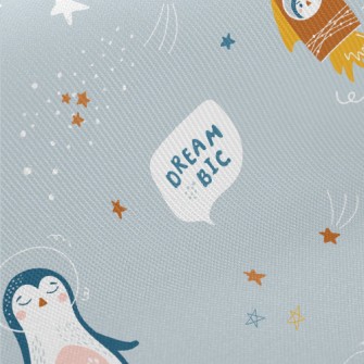 Penguins Floating In Space Midweight Cotton Poplin