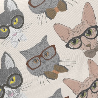 Cats Wearing Glasses Midweight Cotton Poplin