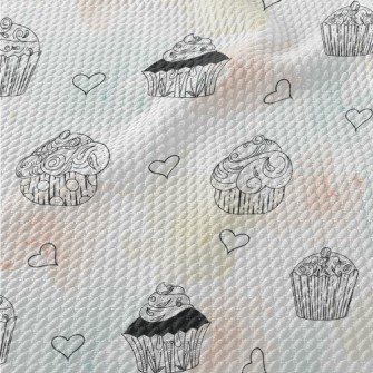 Detailed Hand-painted Cupcakes Birdseye Piqué