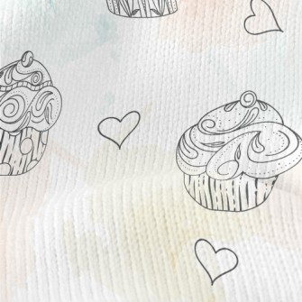 Detailed Hand-painted Cupcakes Stretch Jersey