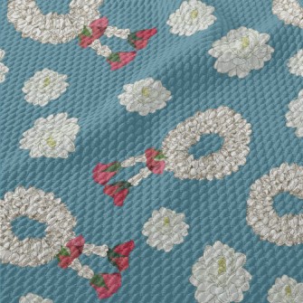 White Flower Wreath Birdseye Piqué