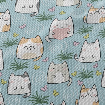 Cute Cat Family Birdseye Piqué