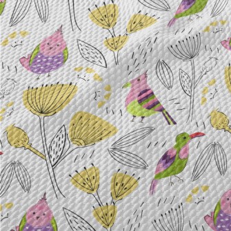 Wild Birds And Flowers Birdseye Piqué