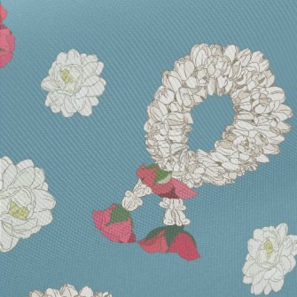 White Flower Wreath Twill