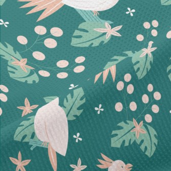 Cute Parrot Flowers And Plants Piqué