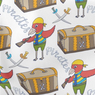 Pirate Parrot And Treasure Che Lightweight Cotton Poplin