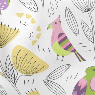 Wild Birds And Flowers Lightweight Cotton Poplin