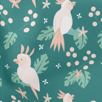 Cute Parrot Flowers And Plants Lightweight Cotton Poplin