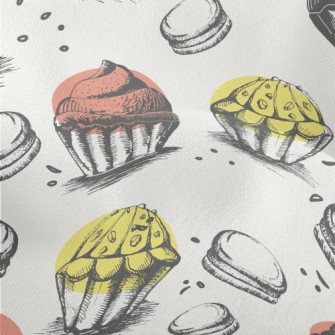 Hand Drawn Style Cupcakes Lightweight Performance Linen
