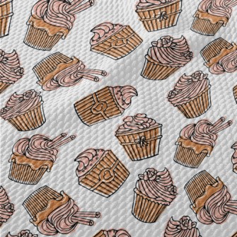 Hand Drawn Pink Flower Cupcake Birdseye Piqué