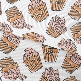 Hand Drawn Pink Flower Cupcake Waterproof Oxford