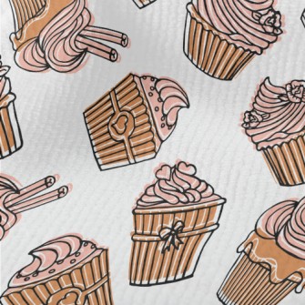 Hand Drawn Pink Flower Cupcake Terry