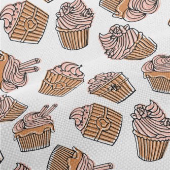 Hand Drawn Pink Flower Cupcake Performance Linen