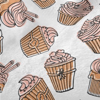 Hand Drawn Pink Flower Cupcake Minky