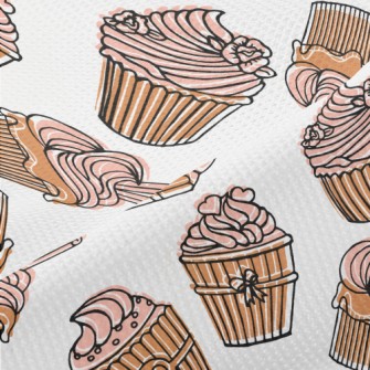 Hand Drawn Pink Flower Cupcake Piqué