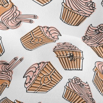 Hand Drawn Pink Flower Cupcake Lightweight Performance Linen