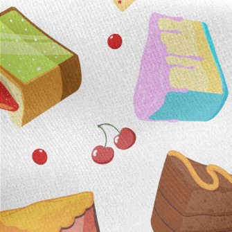 Various Cakes And Cherry Straw Jersey Backed Fleece