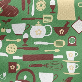 Kitchen Utensils Pattern Jersey Backed Fleece
