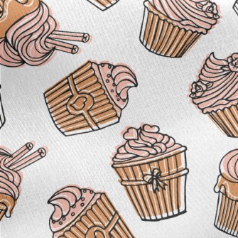 Hand Drawn Pink Flower Cupcake Jersey Backed Fleece