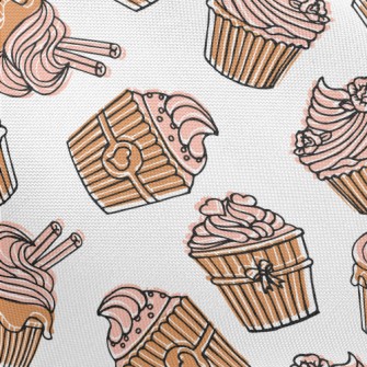 Hand Drawn Pink Flower Cupcake Pongee