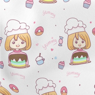 Chef Girl Making Cakes And Des Lightweight Cotton Poplin