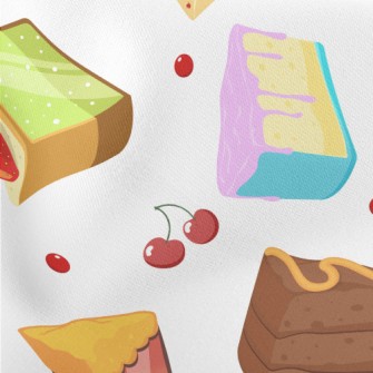 Various Cakes And Cherry Straw Lightweight Cotton Poplin