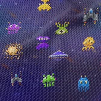 Pixel Style Alien Birdseye Piqué