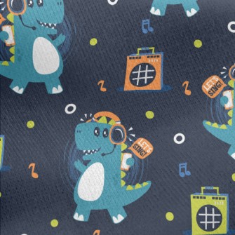 Dinosaur Rocking To Music Jersey Backed Fleece