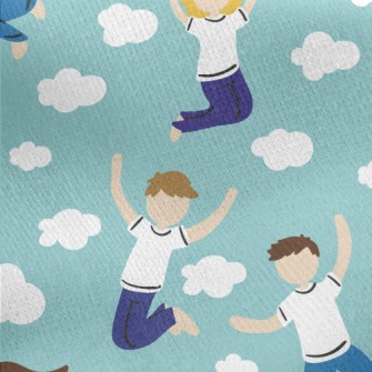 Boys And Girls Jumping In The  Jersey Backed Fleece