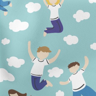 Boys And Girls Jumping In The  Lightweight Cotton Poplin