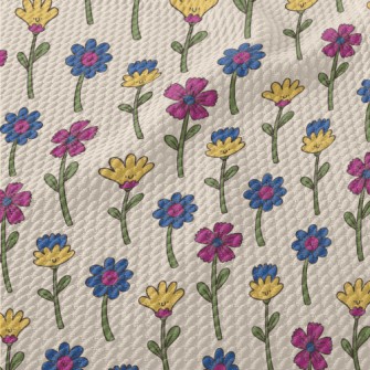 Cute Silly Flowers Birdseye Piqué