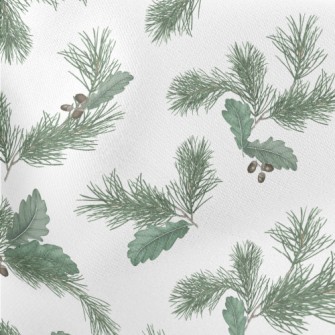 Realistic Hand Drawn Pine Leav Lightweight Cotton Poplin