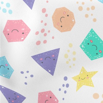 Smiling Cute Geometric Figures Lightweight Cotton Poplin