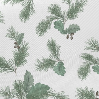 Realistic Hand Drawn Pine Leav Midweight Cotton Poplin
