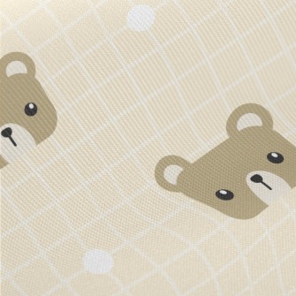 Square Cute Bear Grid Midweight Cotton Poplin