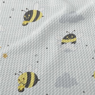 Gray Plaid With Cute Bees Birdseye Piqué