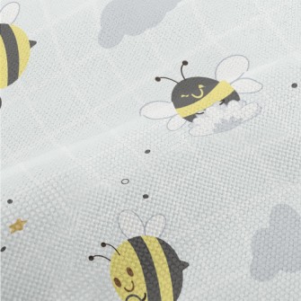 Gray Plaid With Cute Bees Performance Linen