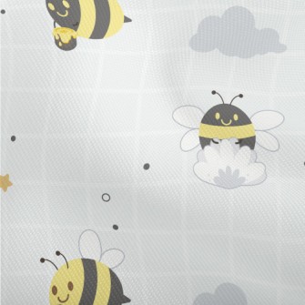 Gray Plaid With Cute Bees Dobby