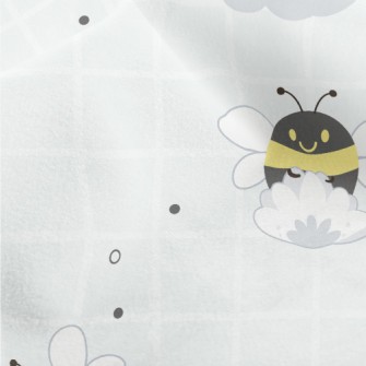 Gray Plaid With Cute Bees Micro Fleece