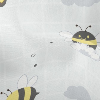 Gray Plaid With Cute Bees Lightweight Performance Linen