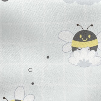 Gray Plaid With Cute Bees Jersey Backed Fleece