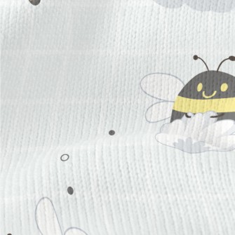 Gray Plaid With Cute Bees Stretch Jersey
